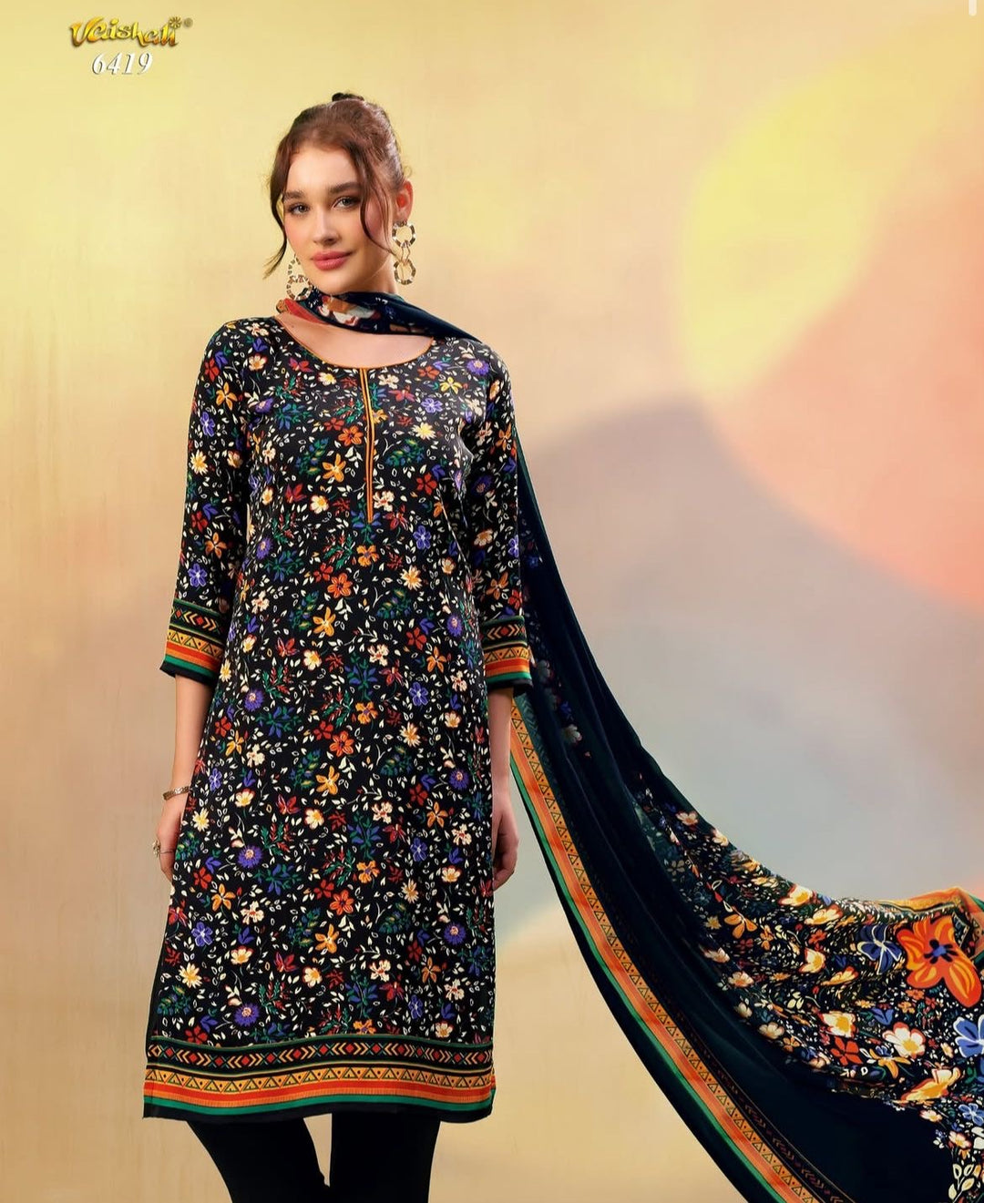 Vaishali 6419- Prints A - Unstitched - Summer Crepe Unstitched Designer