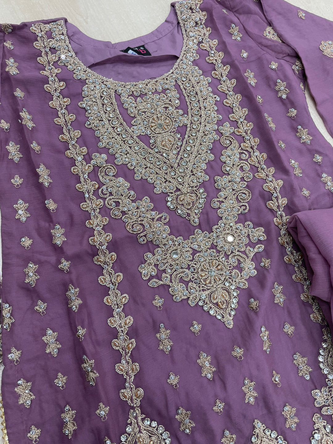 Aisha - Lavender embroidered Plazo - Rose Gold Embroidered & Gem work - 3Pcs