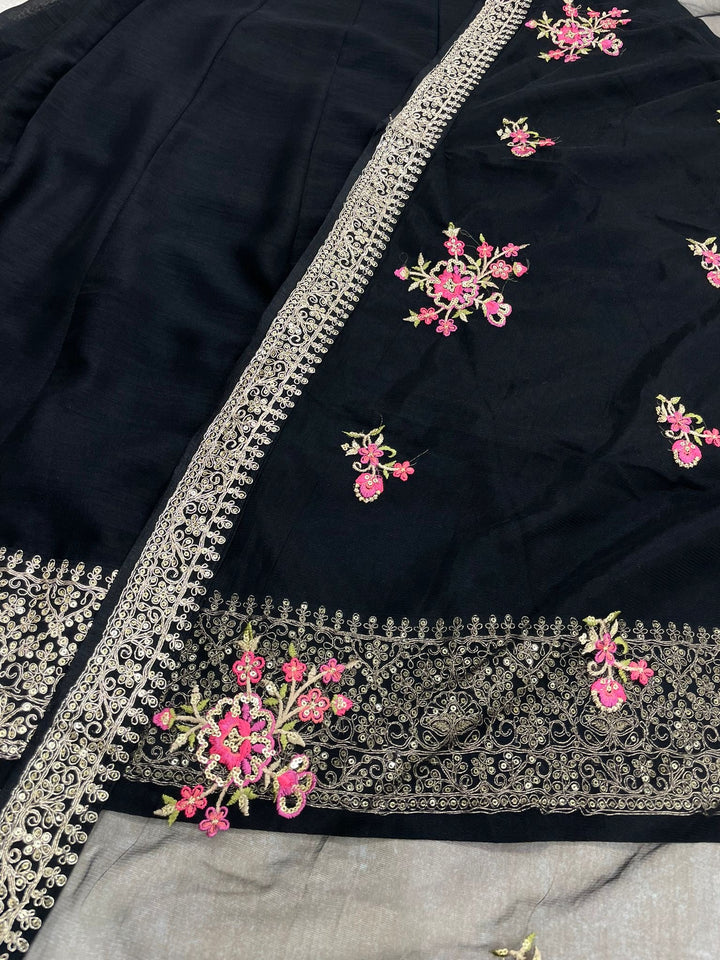 Marwah - Black Embroidered Anarkali with Net Dupatta - 3 Pcs