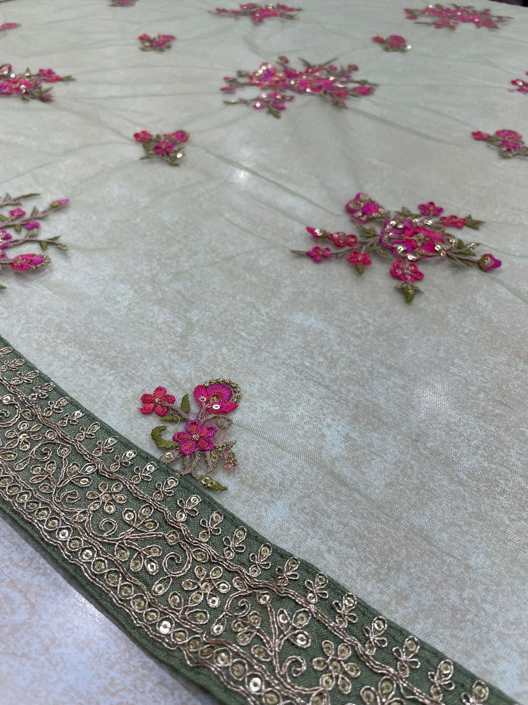 Marwah - Green Embroidered Anarkali with Net Dupatta - 3 Pcs