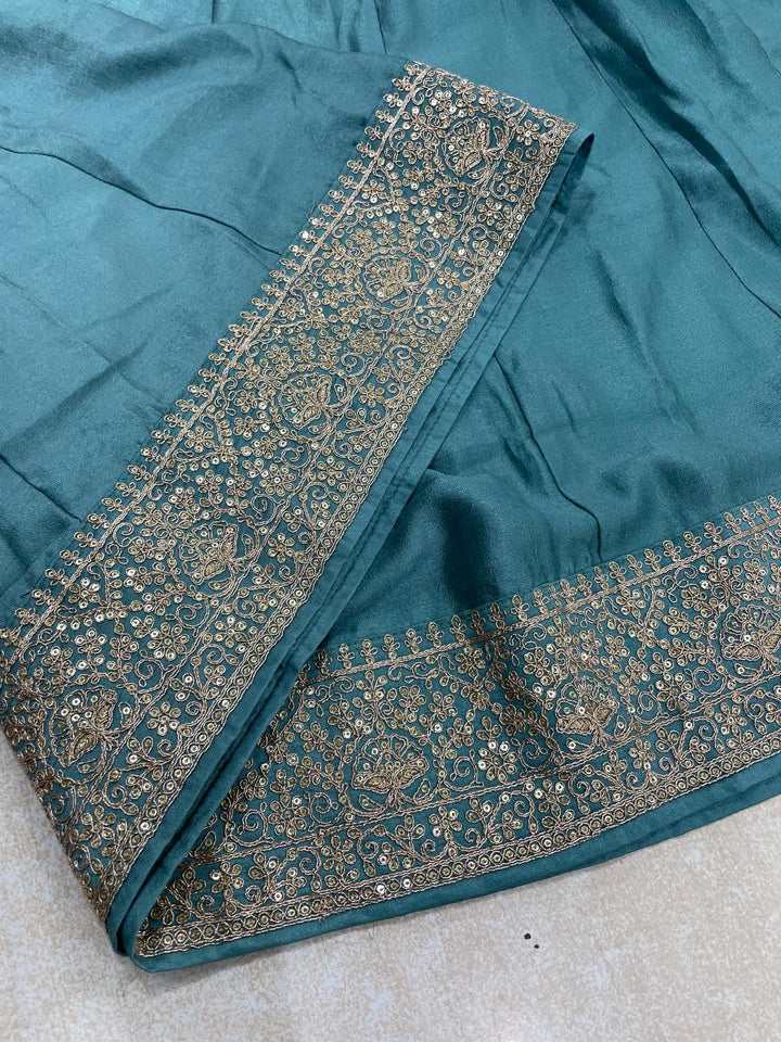 Marwah - Turquoise Embroidered Anarkali with Net Dupatta - 3 Pcs