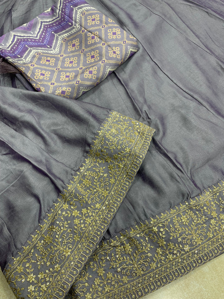 Yasmin - Dusky Lavender&nbsp; Bhagalpuri Silk Frock with Digital Print Dupatta - 2pcs