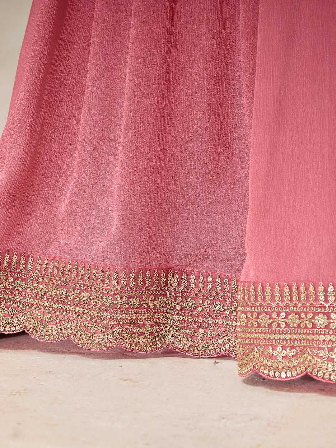 Abeer – Pastel Pink Dola Silk Printed Kurta with Sequinned Plazo Dupatta – 3 Pcs