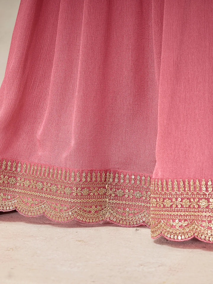 Abeer – Pastel Pink Dola Silk Printed Kurta with Sequinned Plazo Dupatta – 3 Pcs