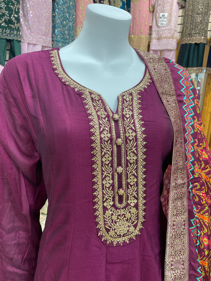 Dunya – Purple Mustard Bhagalpuri Silk Anarkali with Digital Print Dupatta – 2 Pcs