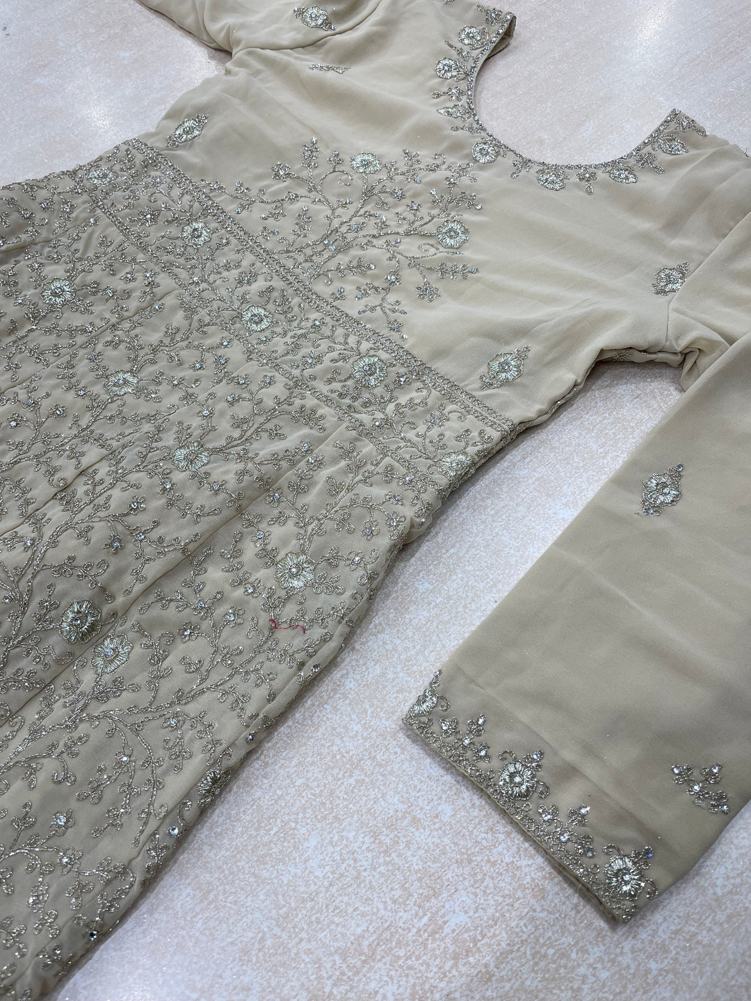 Amani - Gold Heavy Embroidered Georgette Gown - White Gold Embroidery - 3pcs