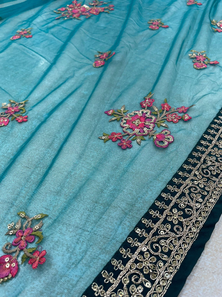 Marwah - Teal Green Embroidered Anarkali with Net Dupatta - 3 Pcs