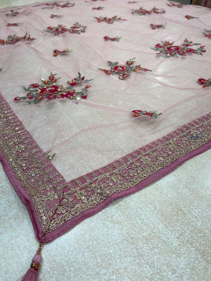 Marwah - Pink Embroidered Anarkali with Net Dupatta - 3 Pcs