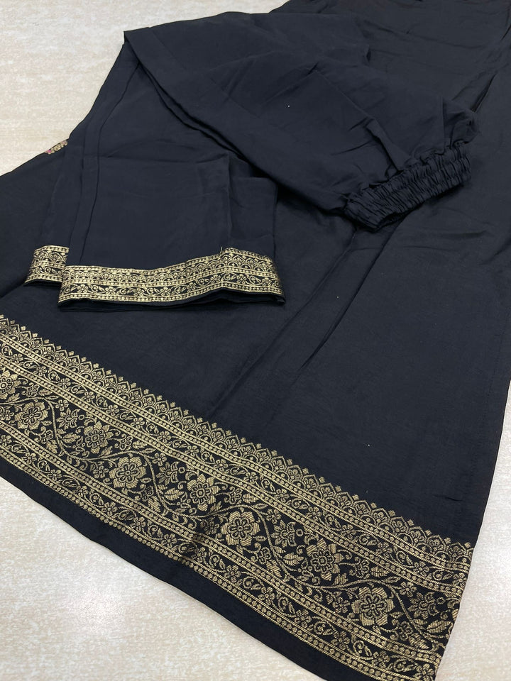 Aleena - Black Pure Viscose Dola with Embroidery Work & Digital Print Scarf - 3 Pcs
