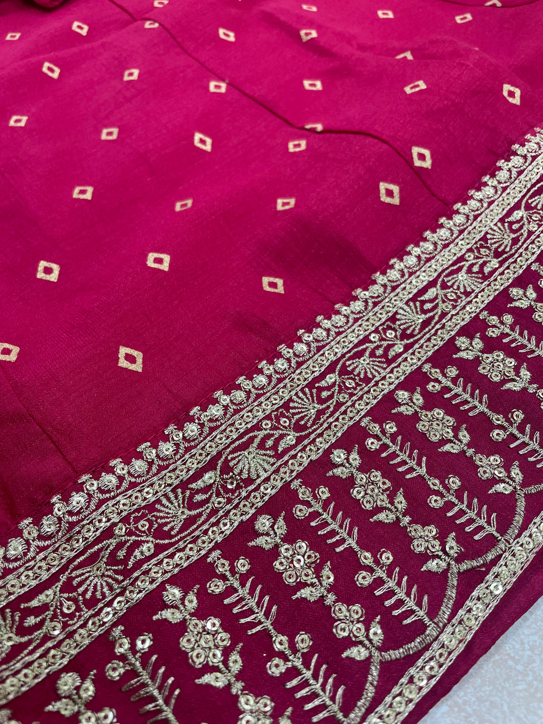 Iman - Pink Silk embroidered Anarkali with digital print scarf - 3 Pcs