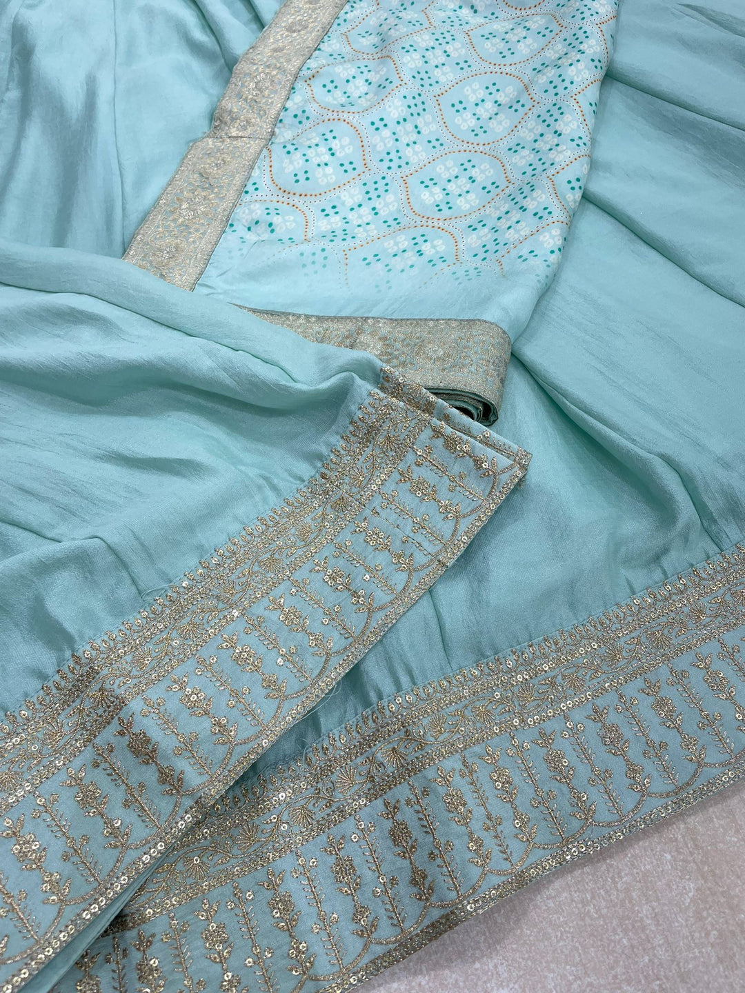 Aasma - Turquoise Bhagalpuri Silk Frock with Digital Print Dupatta - 2pcs