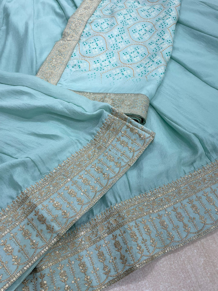 Aasma - Turquoise Bhagalpuri Silk Frock with Digital Print Dupatta - 2pcs