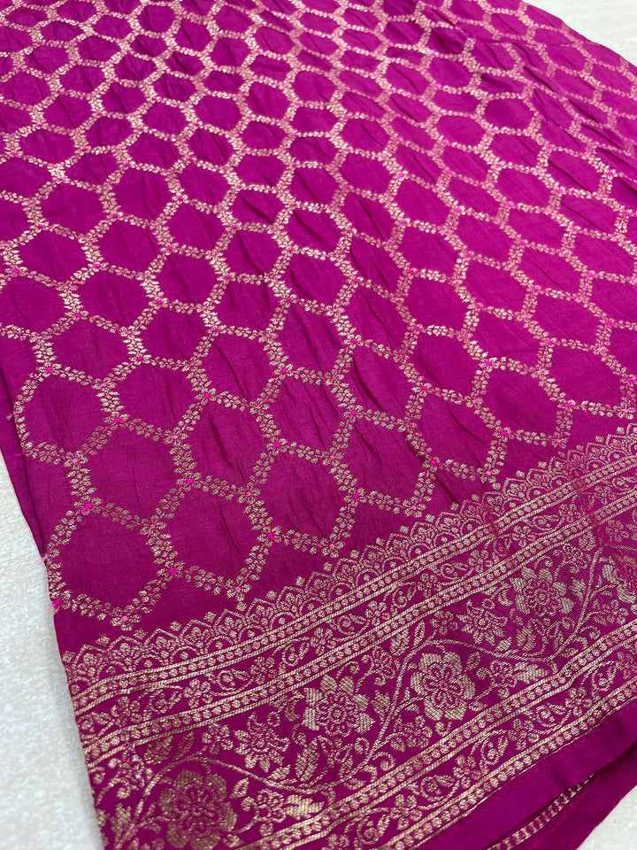 Aleena - Fuchsia Pure Viscose Dola with Embroidery Work & Digital Print Scarf - 3 Pcs