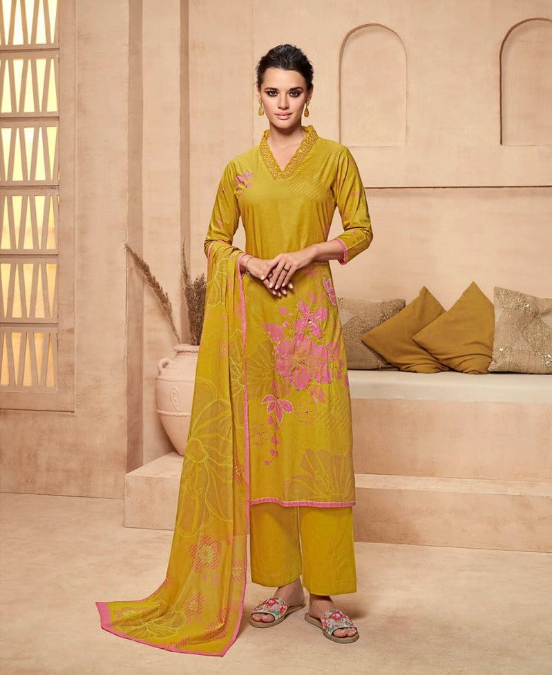 Viradi 18 - 1861 - Olive Yellow- Cotton Digital Print - 3Pcs Suit