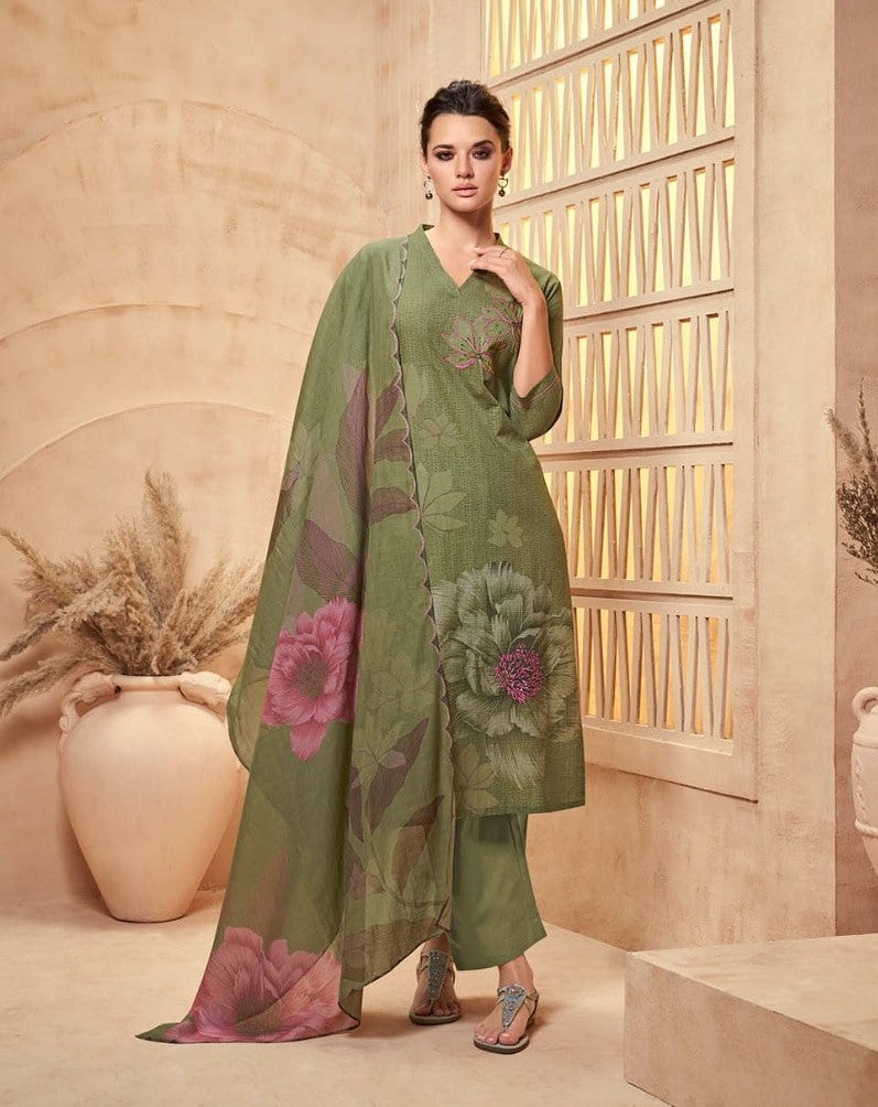 Viradi 18 - 1862 - Green - Cotton Digital Print - 3Pcs Suit