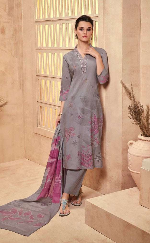 Viradi 18 - 1863 - Grey - Cotton Digital Print - 3Pcs Suit