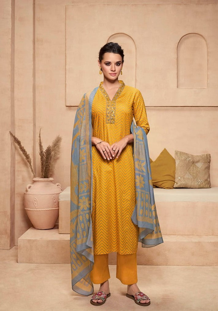 Viradi 18 - 1867 - Mustard- Cotton Digital Print - 3Pcs Suit