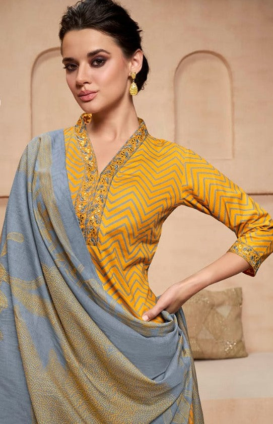 Viradi 18 - 1867 - Mustard- Cotton Digital Print - 3Pcs Suit