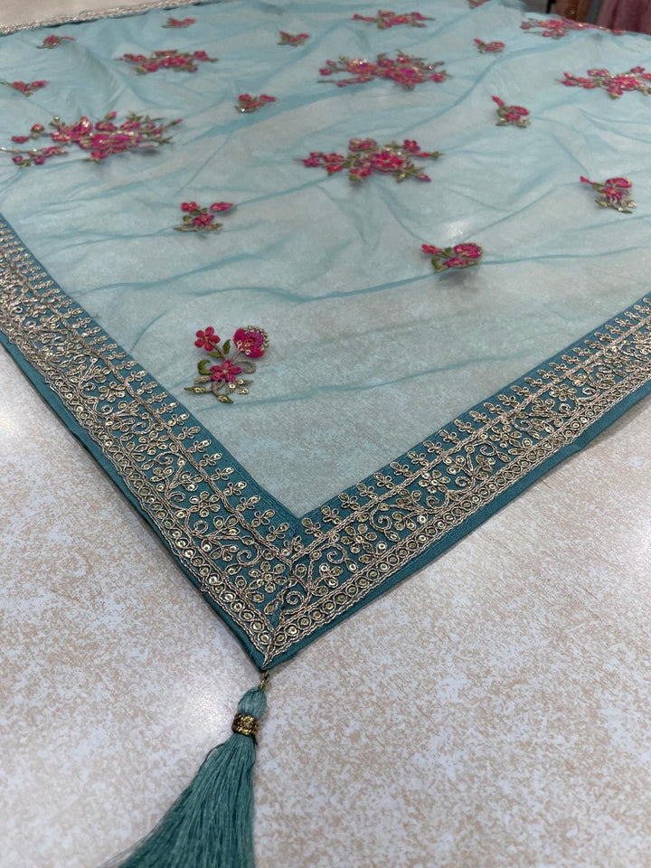 Marwah - Turquoise Embroidered Anarkali with Net Dupatta - 3 Pcs