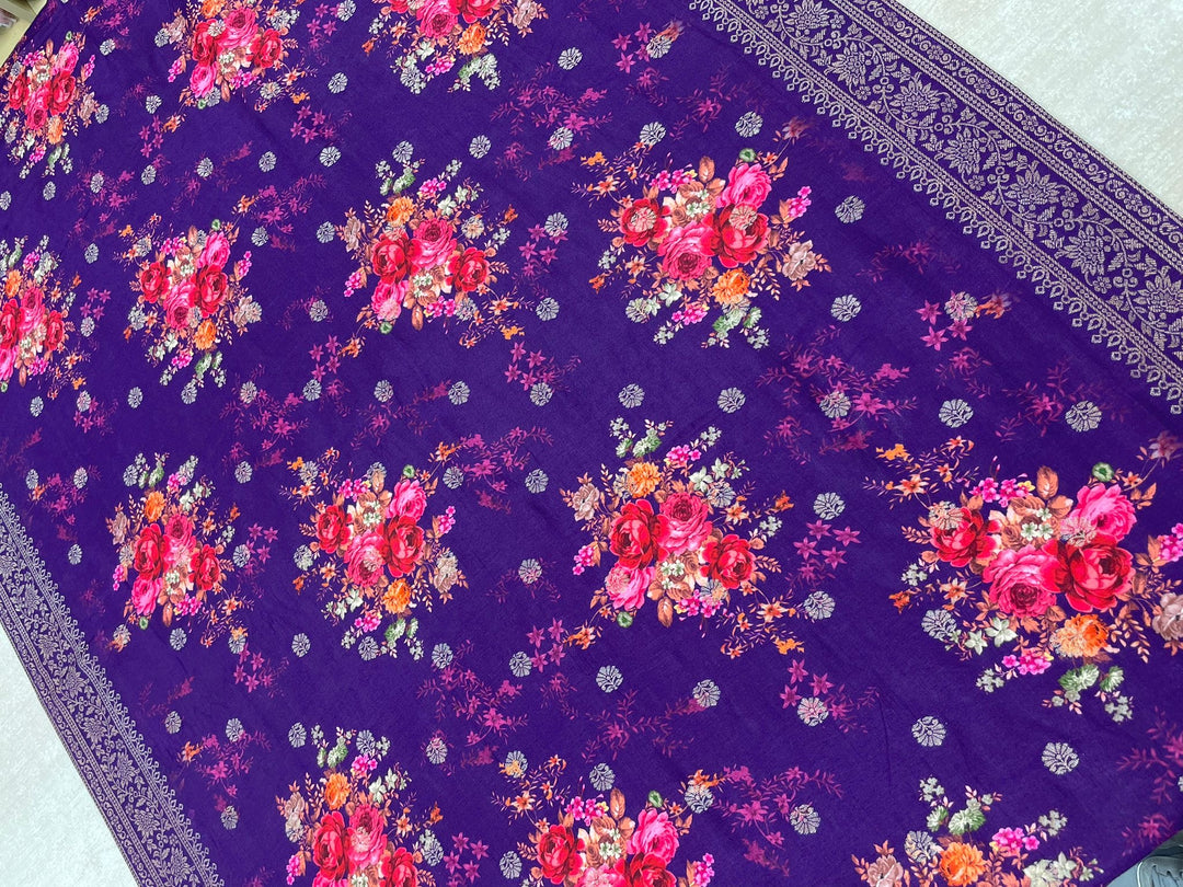 Aleena - Purple Pure Viscose Dola with Embroidery Work & Digital Print Scarf - 3 Pcs