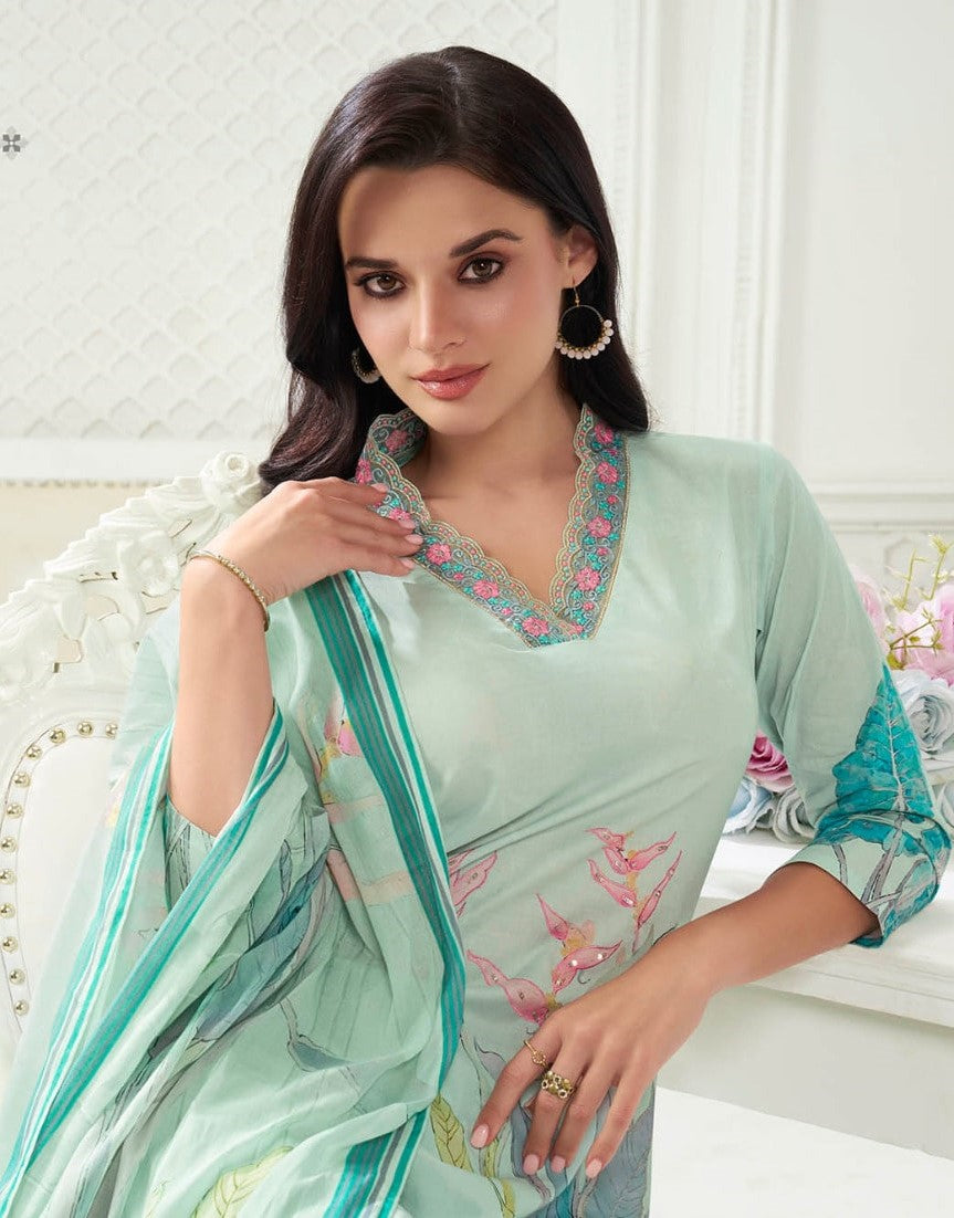 Viradi 19 - 1951 - Light Green - Cotton Digital Print - 3Pcs Suit