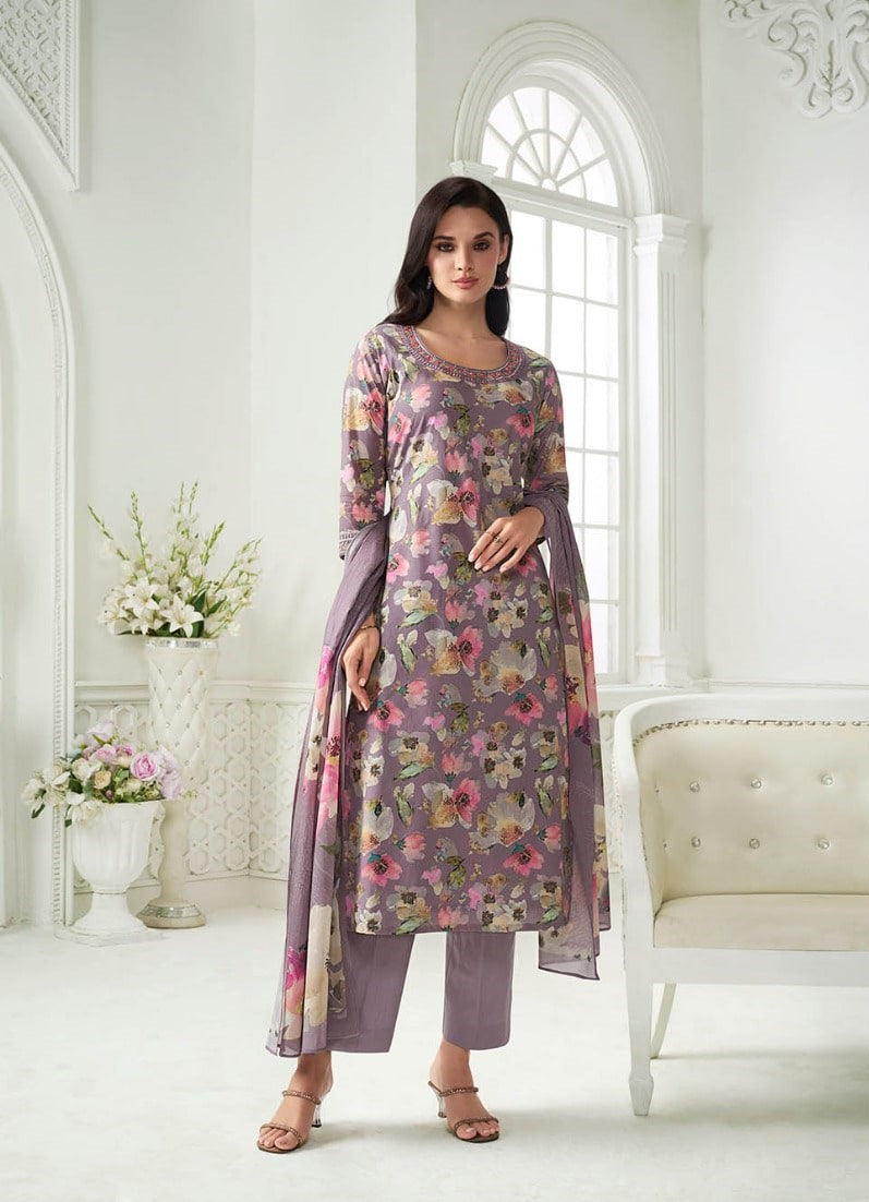 Viradi 19 - 1954 - Purple - Cotton Digital Print - 3Pcs Suit