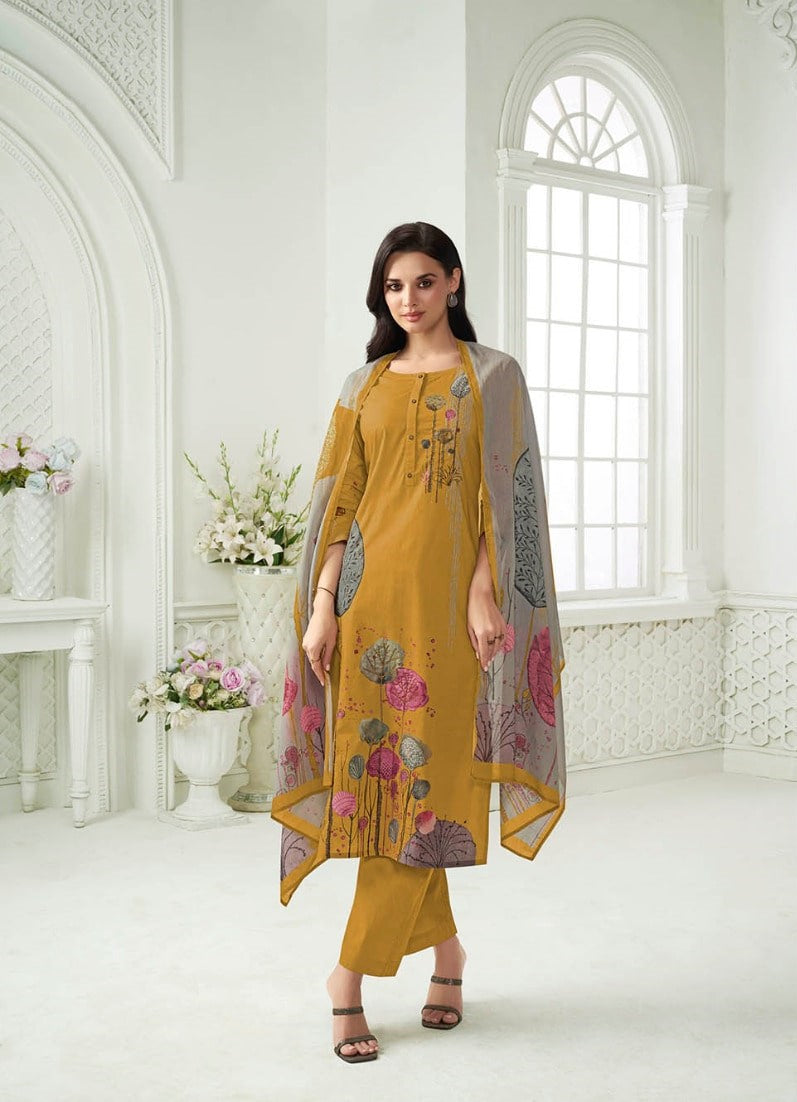 Viradi 19 - 1955 - Mustard- Cotton Digital Print - 3Pcs Suit