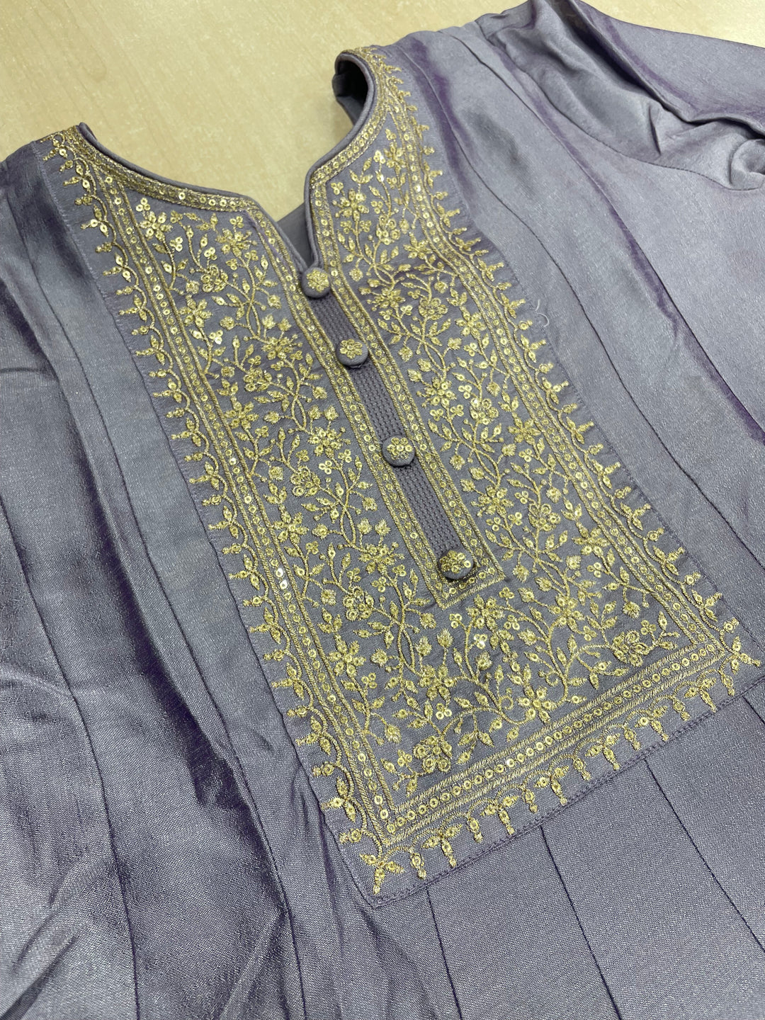 Yasmin - Dusky Lavender&nbsp; Bhagalpuri Silk Frock with Digital Print Dupatta - 2pcs