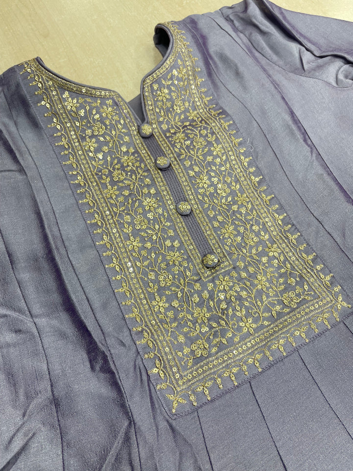 Yasmin - Dusky Lavender&nbsp; Bhagalpuri Silk Frock with Digital Print Dupatta - 2pcs