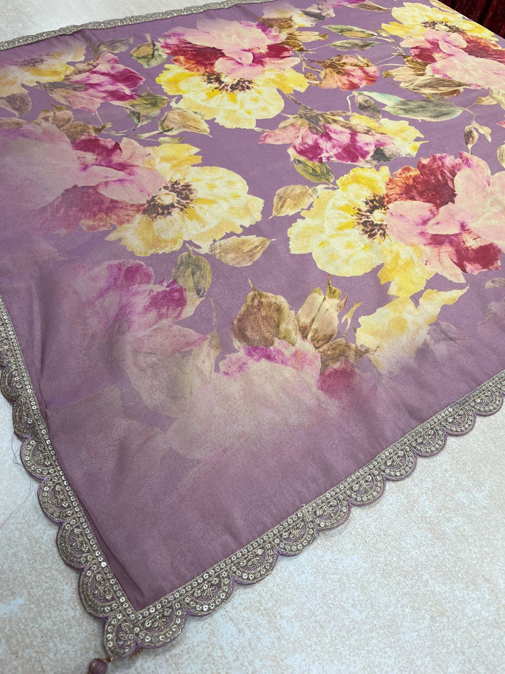Elham – Lavender Masoori Embroidered Suit Set with Printed Dupatta - 3pcs