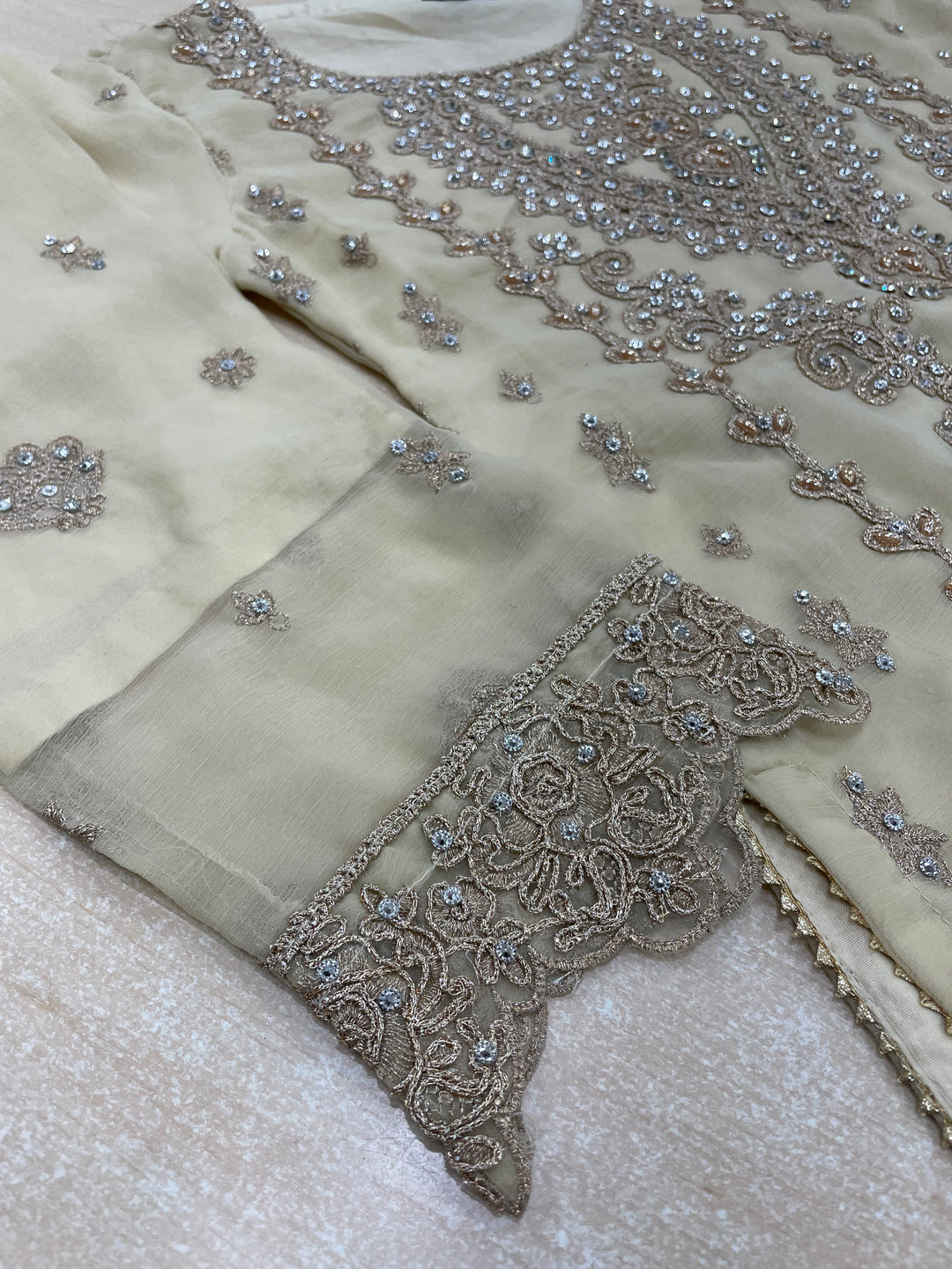 Aisha - Gold embroidered Plazo - Rose Gold Embroidered & Gem work - 3Pcs