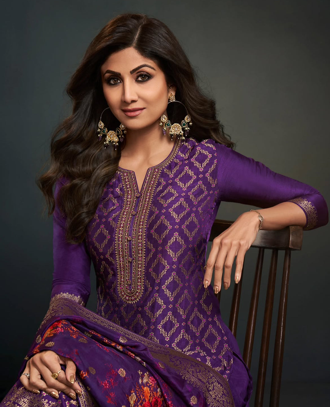 Aleena - Purple Pure Viscose Dola with Embroidery Work & Digital Print Scarf - 3 Pcs