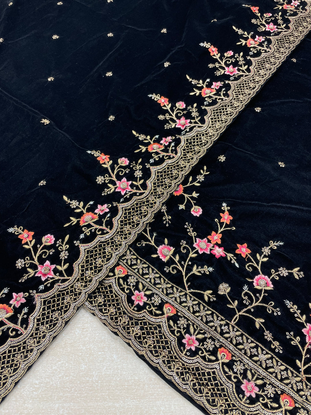 Zoya - Black Velvet Kameez - Embroidered & Gem work - 3Pcs