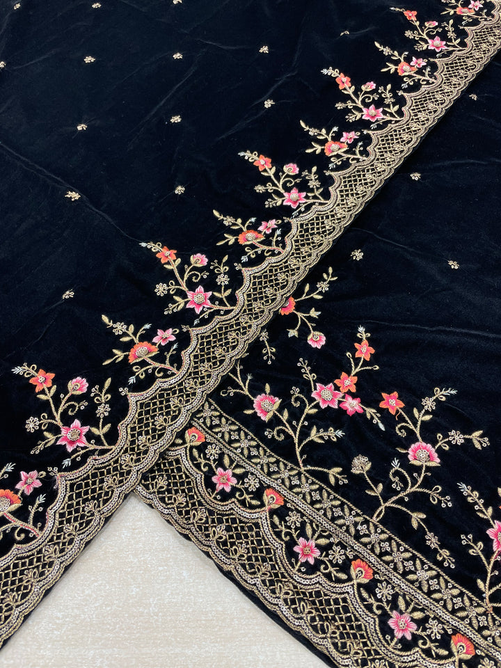 Zoya - Black Velvet Kameez - Embroidered & Gem work - 3Pcs