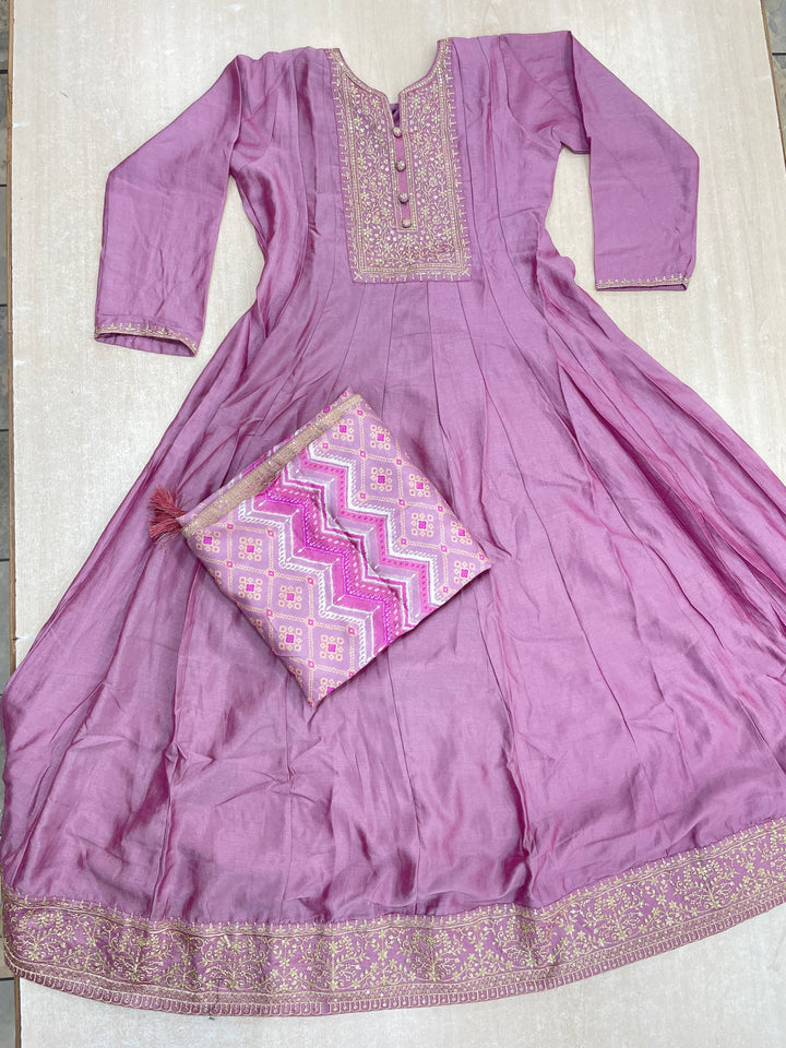 Yasmin - Pink Bhagalpuri Silk Frock with Digital Print Dupatta - 2pcs