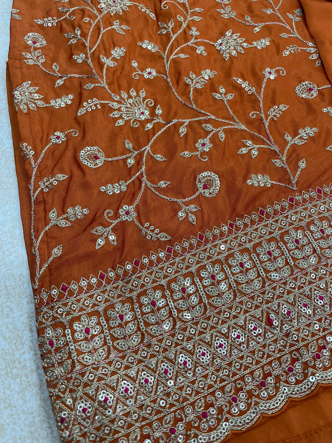 Aleeza – Orange Pure Silk Embroidered Set with Jacquard Dupatta - 3pcs