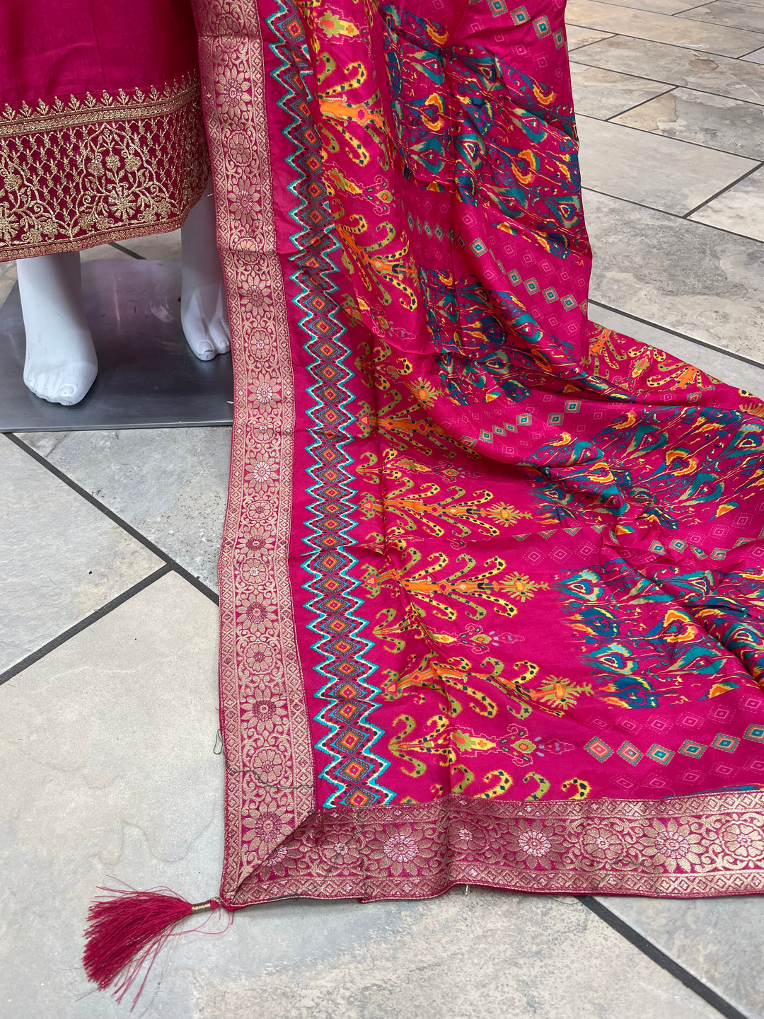 Dunya – Cerise Pink Bhagalpuri Silk Anarkali with Digital Print Dupatta – 2 Pcs