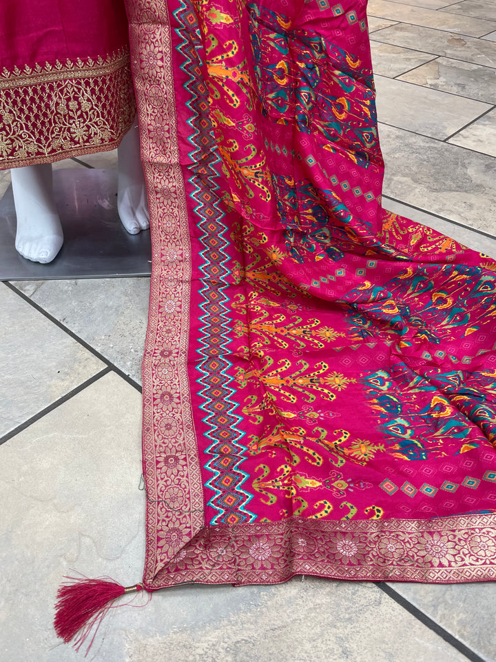 Dunya – Cerise Pink Bhagalpuri Silk Anarkali with Digital Print Dupatta – 2 Pcs