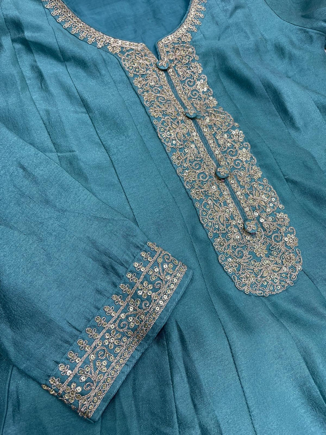 Marwah - Turquoise Embroidered Anarkali with Net Dupatta - 3 Pcs