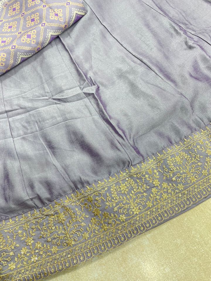 Yasmin - Dusky Lavender&nbsp; Bhagalpuri Silk Frock with Digital Print Dupatta - 2pcs