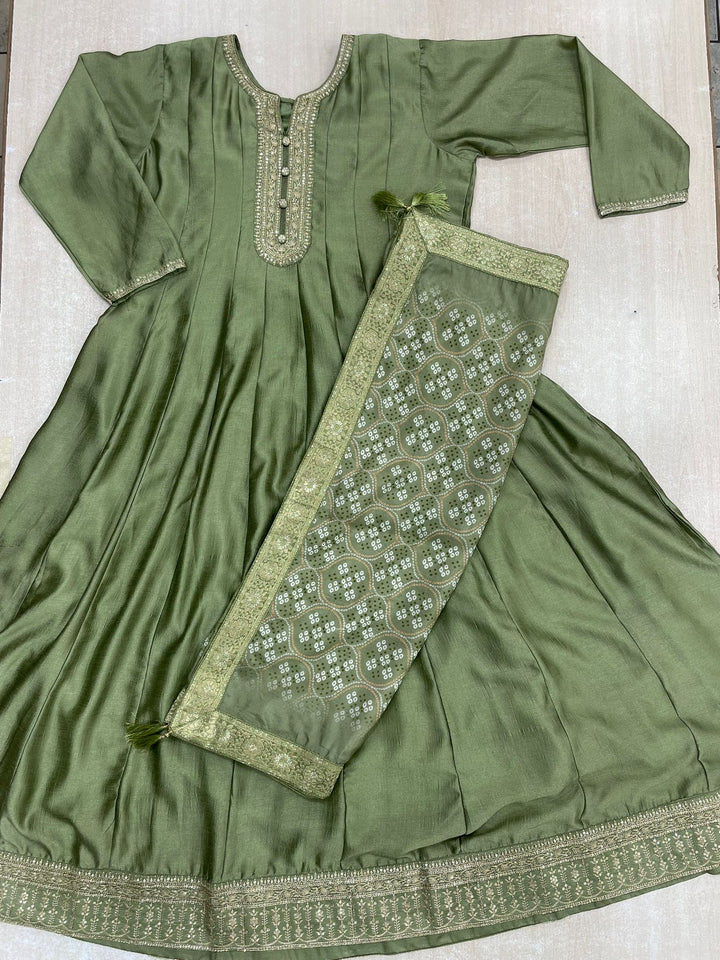 Aasma - Green Bhagalpuri Silk Frock with Digital Print Dupatta - 2pcs