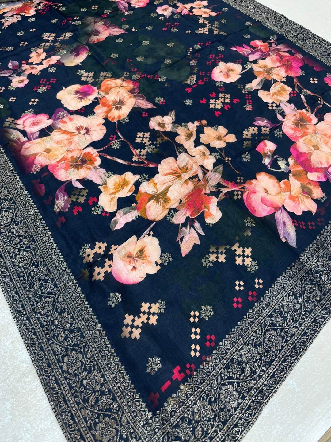 Aleena - Black Pure Viscose Dola with Embroidery Work & Digital Print Scarf - 3 Pcs