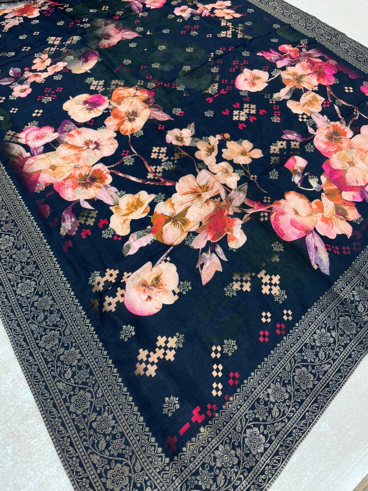 Aleena - Black Pure Viscose Dola with Embroidery Work & Digital Print Scarf - 3 Pcs