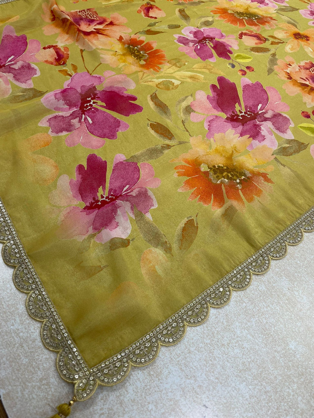 Elham – Mustard Masoori Embroidered Suit Set with Printed Dupatta - 3pcs