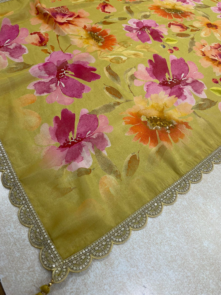 Elham – Mustard Masoori Embroidered Suit Set with Printed Dupatta - 3pcs