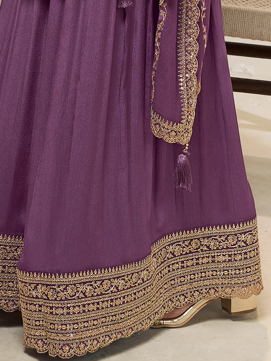 Sareen – Lavender Dola Silk Embroidered Straight Kurta with Sequinned plazo Dupatta – 3 Pcs