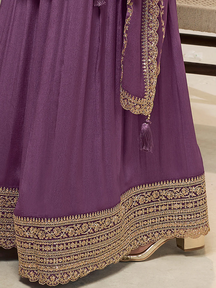 Sareen – Lavender Dola Silk Embroidered Straight Kurta with Sequinned plazo Dupatta – 3 Pcs