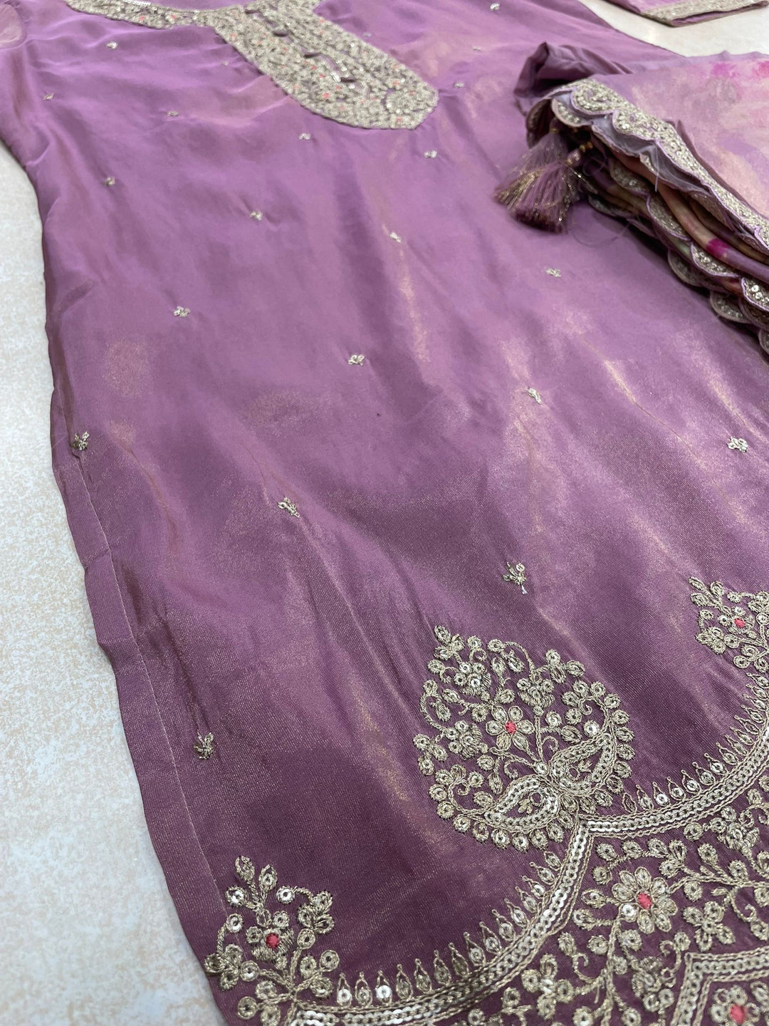 Elham – Lavender Masoori Embroidered Suit Set with Printed Dupatta - 3pcs