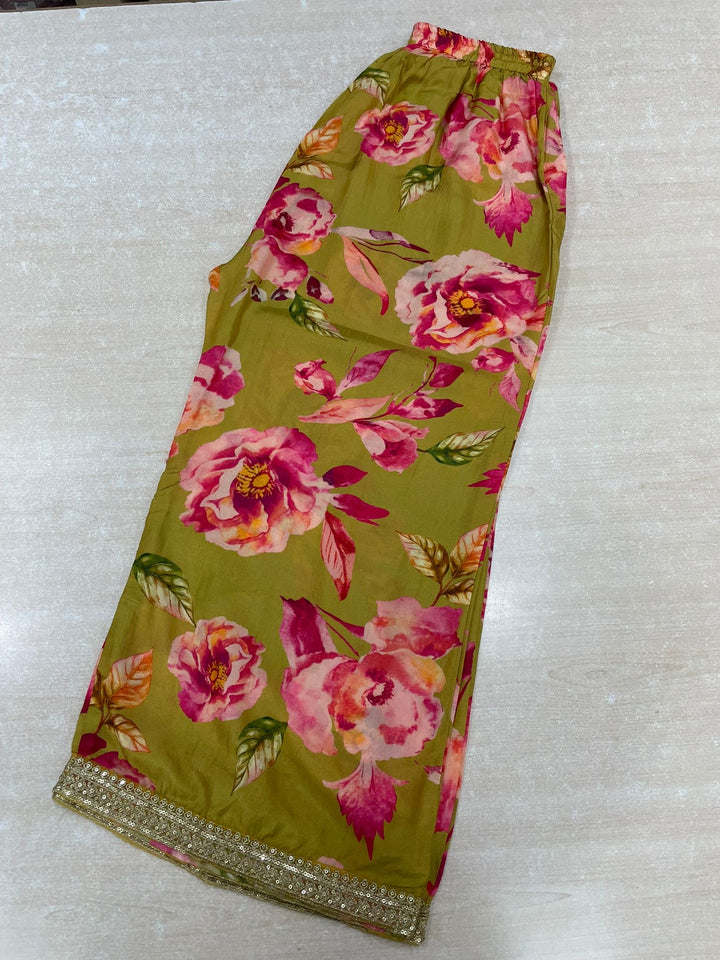 Nura - Mustard - Pure Silk Printed Plazo Kameez with Georgette Dupatta - Co-ord - 3pcs