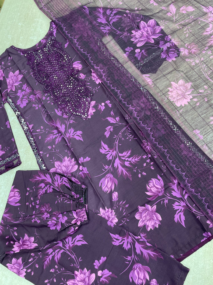 Tabeer – Purple Karma Collection inspired Lawn Suit - 3pcs